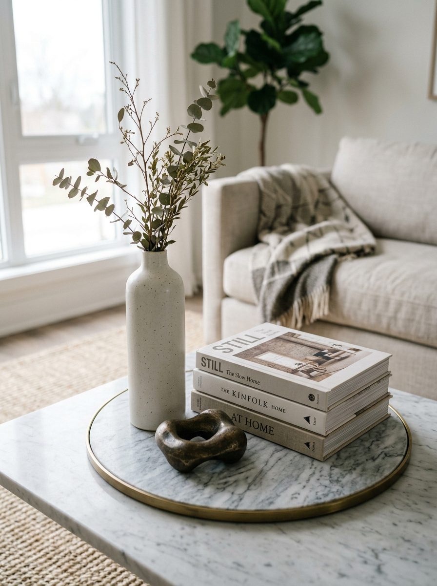 Coffee table styled using the rule of three