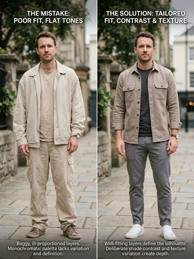 Comparison of a well-fitted neutral outfit against a poorly fitted one