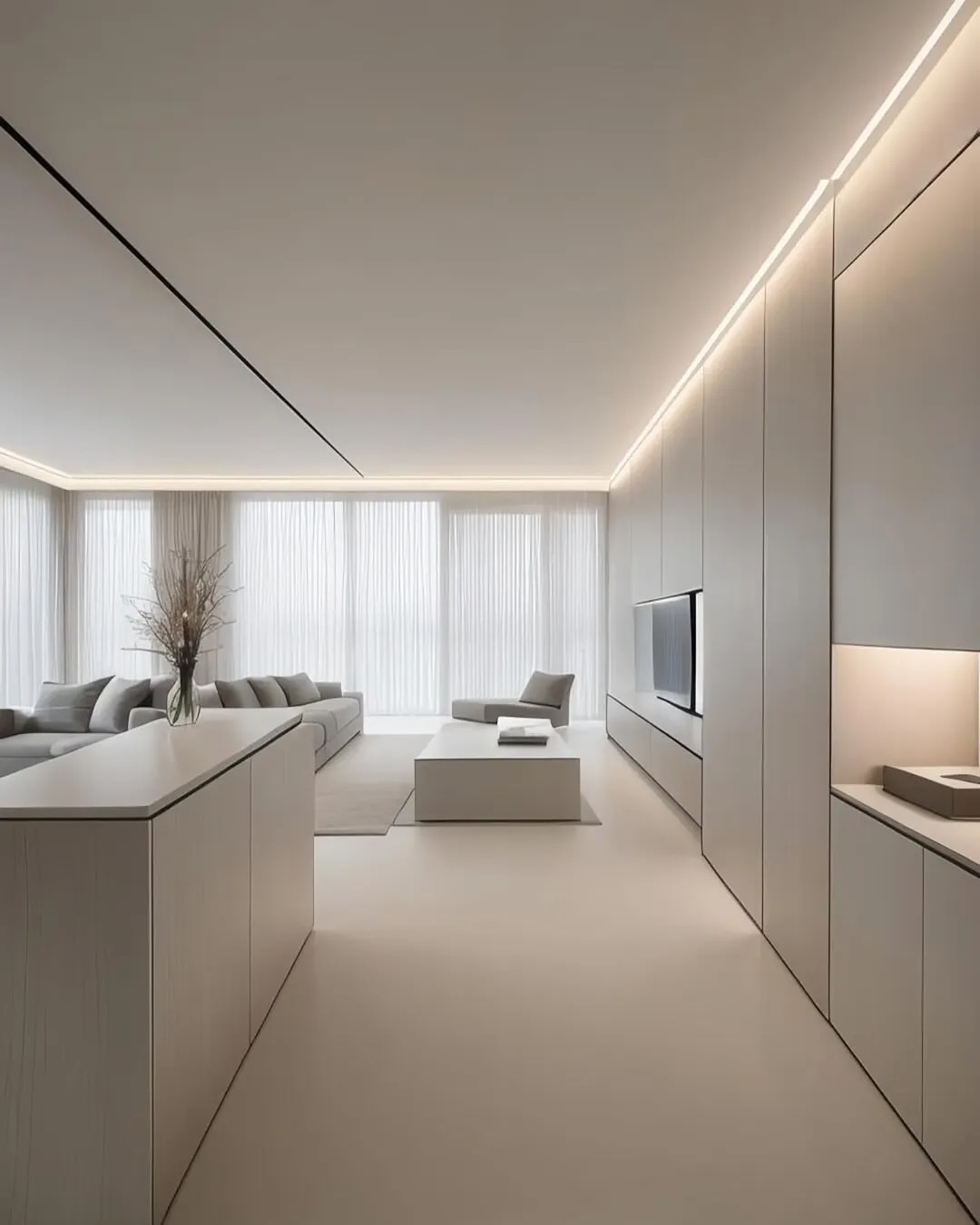 Two minimalist room layouts compared, both with soft tones and clean lines